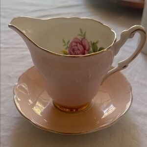 Harleigh Pink Floral Bone China Creamer and Saucer